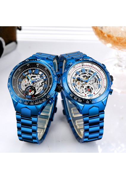 Kutu ile Mavi Beyaz Yeni Mekanik Spor Tasarım Çerçeve Mavi Izle Erkek Saatler Top Marka Lüks Montre Homme Saat Erkekler Otomatik Saatler (Yurt Dışından) fiyatları