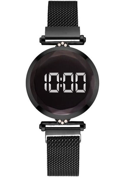 1 Adet Siyah 5 Adet Set Bilezik Izle Kadınlar Lüks Dijital Mıknatıs Gül Altın Paslanmaz Çelik LED Kuvars Saatler Relogio Feminino Dropshipping (Yurt Dışından)