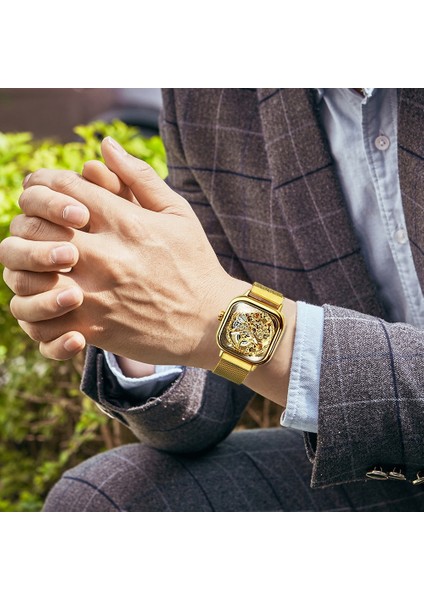 Bo Gold Forsining Saatler Erkek 2020 Üst Marka Lüks Otomatik Mekanik Izle Erkekler Için Altın Şeffaf Örgü Çelik Kol Saati (Yurt Dışından) indirimleri