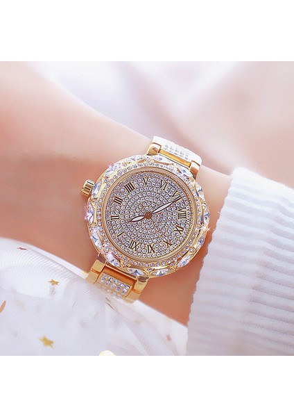 Altın Moda Kadın Bilezik Saatler Paslanmaz Çelik Taklidi Kristal Bayanlar Kuvars Izle Kadın Elbise Saat Dropshiping Montre Femme (Yurt Dışından)