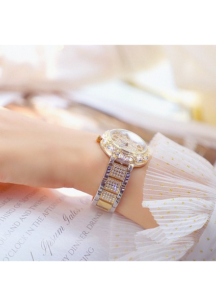 Altın Moda Kadın Bilezik Saatler Paslanmaz Çelik Taklidi Kristal Bayanlar Kuvars Izle Kadın Elbise Saat Dropshiping Montre Femme (Yurt Dışından) fırsatları