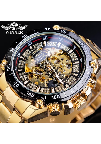 GMT1181-6 Kazanan Erkekler Steampunk Moda Altın Açık Çalışma Şeffaf Erkekler Otomatik Kol Saati Mekanik Üst Marka Lüks Aydınlık (Yurt Dışından) fiyatları