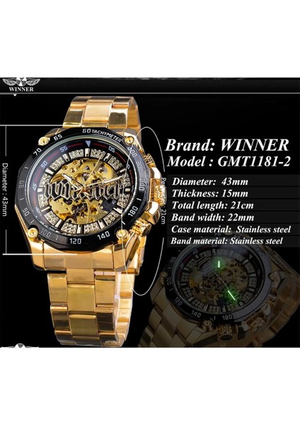 GMT1181-6 Kazanan Erkekler Steampunk Moda Altın Açık Çalışma Şeffaf Erkekler Otomatik Kol Saati Mekanik Üst Marka Lüks Aydınlık (Yurt Dışından) fırsatları