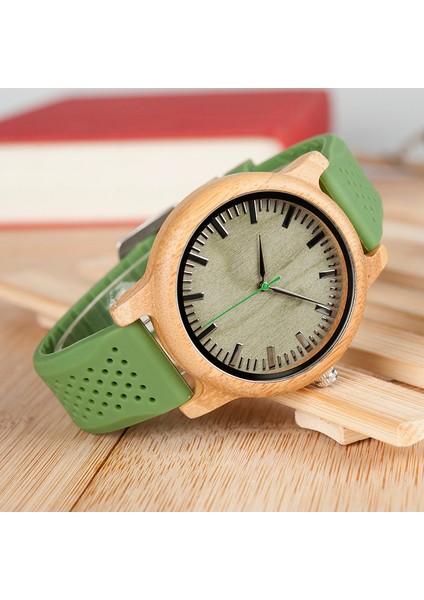 Ekstra Beyaz Bant Bobo Bırd Bambu Ahşap Izle Erkekler Kuvars Izle Yeşil Silikon Kayış ile Ekstra Bant Erkek Hediye Kutusu ile Relogio Masculino W-B06 (Yurt Dışından) modelleri