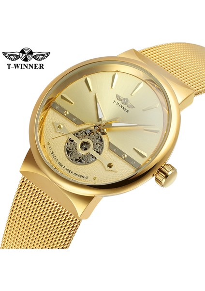 Altın-Beyaz Moda Kazanan Erkekler Otomatik Mekanik Saat Lüks Su Geçirmez Spor Aydınlık Saat Erkekler Örgü Çelik Kalınlığı Durumda Kol Saatleri (Yurt Dışından) modelleri