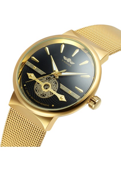 Altın-Beyaz Moda Kazanan Erkekler Otomatik Mekanik Saat Lüks Su Geçirmez Spor Aydınlık Saat Erkekler Örgü Çelik Kalınlığı Durumda Kol Saatleri (Yurt Dışından) fırsatları