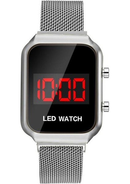 Gümüş Moda Dikdörtgen Saatler Erkekler LED Dijital Saatler Erkekler Lüks Gül Altın Manyetik Örgü Band Elektronik Kol Saatleri Reloj Hombre (Yurt Dışından)