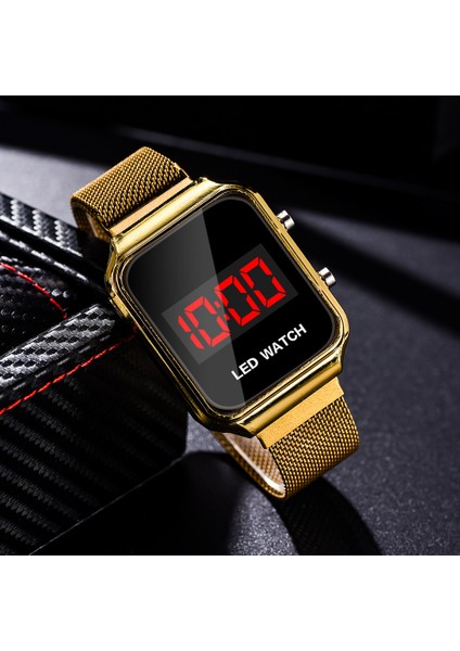 Gümüş Moda Dikdörtgen Saatler Erkekler LED Dijital Saatler Erkekler Lüks Gül Altın Manyetik Örgü Band Elektronik Kol Saatleri Reloj Hombre (Yurt Dışından)