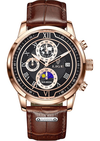 Rose Glod Siyah Lıge 2022 Yeni Moda Tarihi Kuvars Erkek Saatler Üst Marka Lüks Erkek Saat Chronograph Spor Erkek Kol Saati Relogio Masculino (Yurt Dışından)