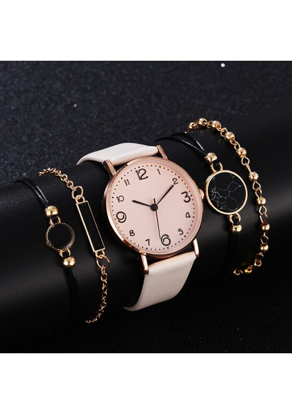Kırmızı 5 Adet Set Izle Kadınlar Için Lüks Deri Analog Bayanlar Kuvars Kol Saati Üst Stil Moda Bilezik Saat Seti Relogio Feminino (Yurt Dışından)
