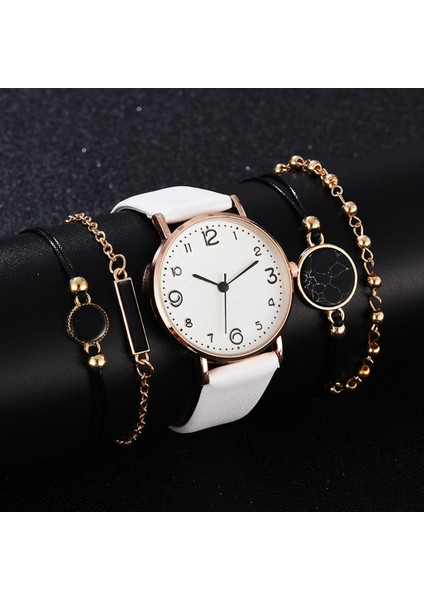 Kırmızı 5 Adet Set Izle Kadınlar Için Lüks Deri Analog Bayanlar Kuvars Kol Saati Üst Stil Moda Bilezik Saat Seti Relogio Feminino (Yurt Dışından)