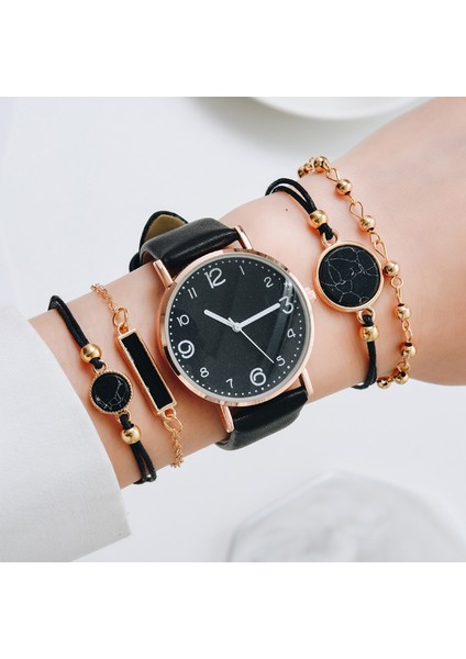 Kırmızı 5 Adet Set Izle Kadınlar Için Lüks Deri Analog Bayanlar Kuvars Kol Saati Üst Stil Moda Bilezik Saat Seti Relogio Feminino (Yurt Dışından)