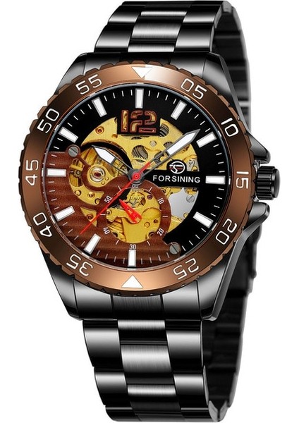 04 Forsınıng Mekanik Saat Basit Moda Stil Tırnak Ölçeği Mekanik Saat Dişli Yuvarlak Çelik Bant Izle Alaşım Izle (Yurt Dışından)