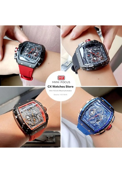 0399ORANGE-BOX Mını Focus Chronograph Quartz Saat Erkekler Için Tonneau Dial Askeri Spor Kol Saati, Turuncu Silikon Kayış Otomatik Tarih 0399 (Yurt Dışından)