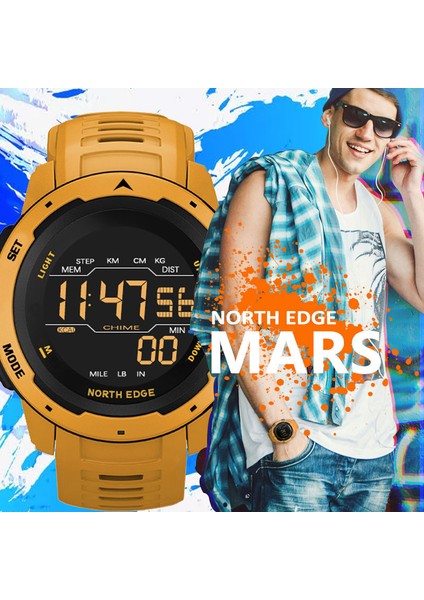 Sarı Chrono Erkekler Izle Vintage Askeri Saatler 50 M Su Geçirmez Kol Saati Üst Marka Orijinal Pu Bant Rahat Spor Tarzı Dijital Saat (Yurt Dışından)
