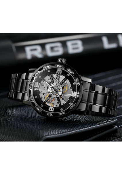 07 Forsınıng Avrupa ve Amerikan Basit Rüzgar Aydınlık Mekanik Saat Içi Boş Yuvarlak Siyah Çelik Şerit Izle Erkek Mekanik Saat (Yurt Dışından) indirimleri