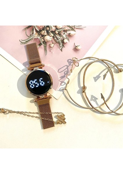 3266 Mor Set 5 Adet / Takım Lüks Kadın Bilezik Izle Bayanlar Altın Dijital LED Kuvars Kol Saati Kadın Spor Saat Kadın Relogio Feminino (Yurt Dışından) modelleri