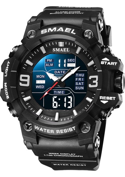 Siyah Samel Spor Stil Erkekler Dijital Saat Şok Askeri Saatler Çift Ekran Su Geçirmez Ordu Zaman Kuvars Kol Saati Erkek Spor Saati (Yurt Dışından)