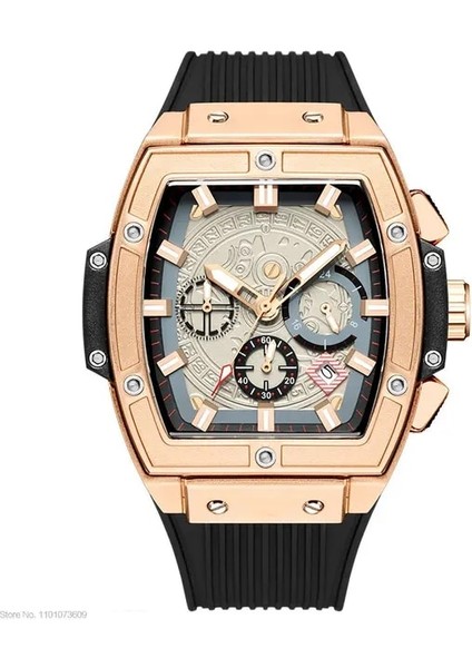 Gül Altın Megır Ruımas Erkekler Için Saatler Moda Askeri Spor Tonneau Chronograph Kuvars Kol Saati Tarih 24 Saat 3ATM Su Geçirmez (Yurt Dışından)