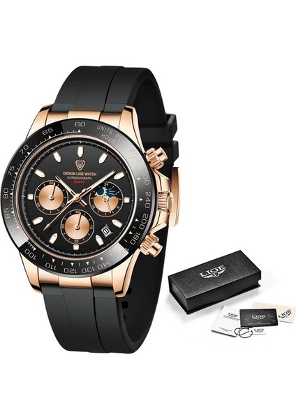 Siyah Gül Altın Lıge Erkek Saatler Üst Marka Lüks Adam Izle Spor Chronograph Izle Adam Için Altın Paslanmaz Su Geçirmez Erkek Kol Saati Saat (Yurt Dışından)