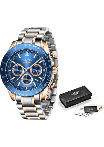 Erkekler Için Çelik Gül Goldblue Lıge Izle Üst Marka Aydınlık Spor Paslanmaz Çelik Chronograph Erkek Saatler 2023 Lüks Altın Kuvars Kol Saatleri + Kutu (Yurt Dışından)