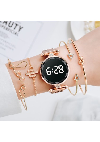 5 Adet Gümüş 5 Adet Set Bilezik Izle Kadınlar Lüks Dijital Mıknatıs Gül Altın Paslanmaz Çelik LED Kuvars Saatler Relogio Feminino Dropshipping (Yurt Dışından)