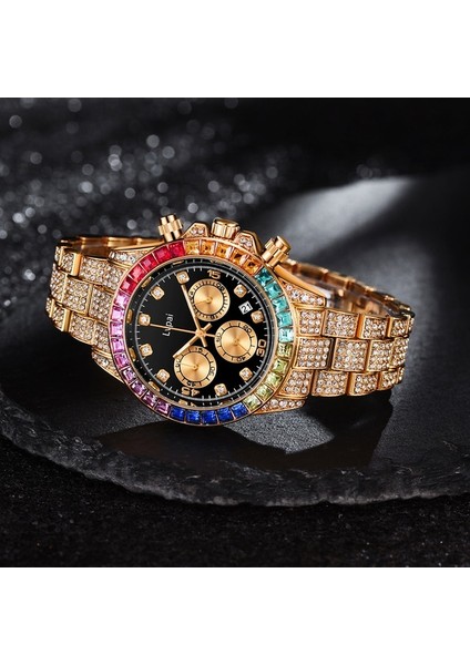 B Gül Altın Lvpai Marka Izle Bilezik Seti Lüks Kadın Erkek Bayanlar Casual Kadın Kristal Saatler Erkekler Elmas Moda Izle Relogio Feminino (Yurt Dışından)