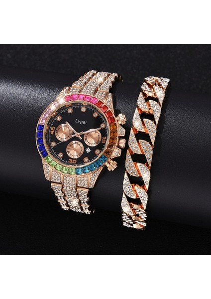 B Gül Altın Lvpai Marka Izle Bilezik Seti Lüks Kadın Erkek Bayanlar Casual Kadın Kristal Saatler Erkekler Elmas Moda Izle Relogio Feminino (Yurt Dışından) fırsatları