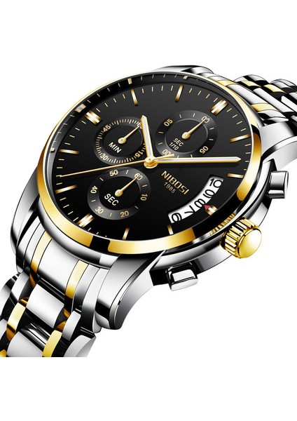 E Nıbosı Erkek Saatler Lüks Marka Askeri Spor Altın Izle Erkekler Iş Kol Saati Chronograph Quartz Saat Relogio Masculino (Yurt Dışından)