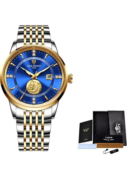 Çelik Altın Mavi Lıge Iş Erkekler Saatler Takvim Üst Marka Lüks Paslanmaz Çelik 30 M Su Geçirmez Kuvars Kol Saati Erkekler Için Relogios Masculinos (Yurt Dışından)