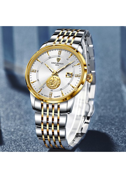 Çelik Altın Mavi Lıge Iş Erkekler Saatler Takvim Üst Marka Lüks Paslanmaz Çelik 30 M Su Geçirmez Kuvars Kol Saati Erkekler Için Relogios Masculinos (Yurt Dışından) fırsatları