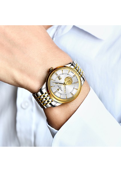 Çelik Altın Mavi Lıge Iş Erkekler Saatler Takvim Üst Marka Lüks Paslanmaz Çelik 30 M Su Geçirmez Kuvars Kol Saati Erkekler Için Relogios Masculinos (Yurt Dışından) indirimleri