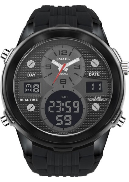 Siyah Smael Moda Rahat Kuvars Saatı Dijital Elektronik Saat LED Otomatik Alarmlı Saatler 1273 Erkek Spor Saatler Su Geçirmez (Yurt Dışından)