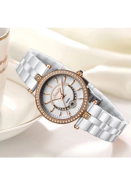 Gümüş Beyaz Reloj De Dama Sunkta Kuvars Kadın Saatler Seramik Saatler Kadın Üst Lüks Marka Bayanlar Butik Bilezik Izle Kadın Saat (Yurt Dışından) indirimleri