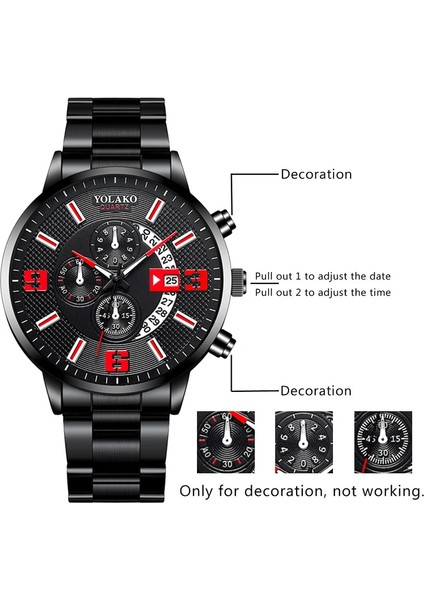 Gösterildiği Gibi 2 Reloj Hombre Erkek Moda Iş Saatleri Erkekler Iş Rahat Paslanmaz Çelik Kuvars Izle Adam Takvim Saat Relogio Masculino (Yurt Dışından)