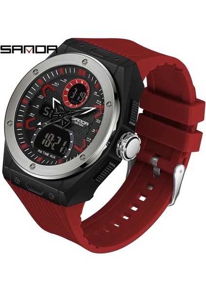 Kırmızı Sanda Erkek Spor Askeri Saatler 5ATM Su Geçirmez Kuvars Kol Saati Erkek Kronometre Otomatik Tarih Izle Erkekler Için Relogio Masculino (Yurt Dışından)