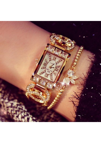 Gümüş Lüks Kadın Saatler Moda Bayanlar Kuvars Saatler Elbise Kristal Elmas Bilezik Saatler Kadın Tarih Saat Relojes Para Mujer (Yurt Dışından) fiyatları