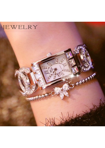 Gümüş Lüks Kadın Saatler Moda Bayanlar Kuvars Saatler Elbise Kristal Elmas Bilezik Saatler Kadın Tarih Saat Relojes Para Mujer (Yurt Dışından) modelleri