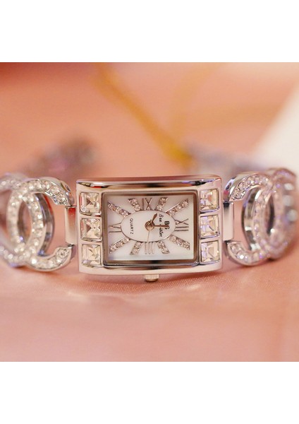 Gümüş Lüks Kadın Saatler Moda Bayanlar Kuvars Saatler Elbise Kristal Elmas Bilezik Saatler Kadın Tarih Saat Relojes Para Mujer (Yurt Dışından) fırsatları