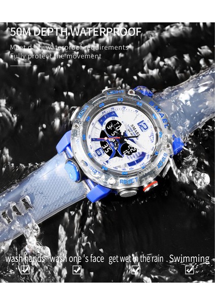 Hakı Spor Saatler Su Geçirmez Smael Erkek Saat Dijital LED Ekran Kuvars Analog Kronometre Moda Yeşil Turuncu Saat 8058 Erkek Izle (Yurt Dışından)