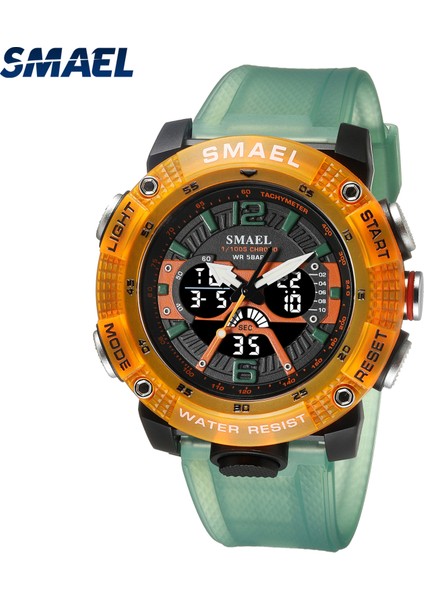 Hakı Spor Saatler Su Geçirmez Smael Erkek Saat Dijital LED Ekran Kuvars Analog Kronometre Moda Yeşil Turuncu Saat 8058 Erkek Izle (Yurt Dışından)