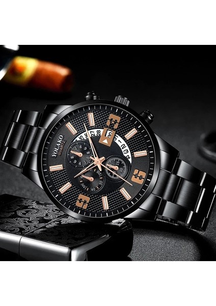 Gösterildiği Gibi 2 Reloj Hombre Erkek Moda Iş Saatleri Erkekler Iş Rahat Paslanmaz Çelik Kuvars Izle Adam Takvim Saat Relogio Masculino (Yurt Dışından)