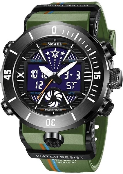 Armygreen Yeni Smael Çift Ekran Izle Askeri Kalite Erkek Spor Saatler Dijital Alarmlı Saat 8051 Askeri Saat Şok LED Izle Su Geçirmez (Yurt Dışından)