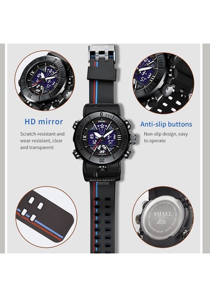 Armygreen Yeni Smael Çift Ekran Izle Askeri Kalite Erkek Spor Saatler Dijital Alarmlı Saat 8051 Askeri Saat Şok LED Izle Su Geçirmez (Yurt Dışından)