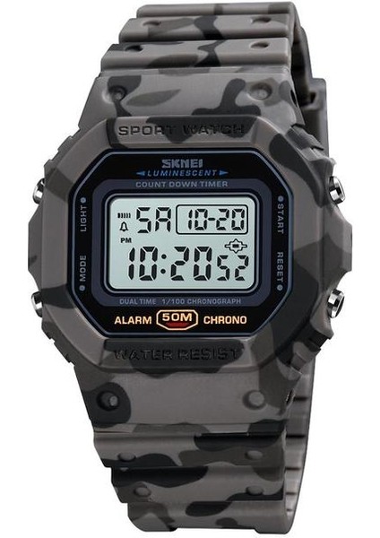 Gri Kamuflaj Skmeı Kare 1628 Erkek Dijital Saat Elektronik Su Geçirmez Aydınlık Ekran 12/24 Saat Tarih Hafta Spor Saat Montre Homme (Yurt Dışından)