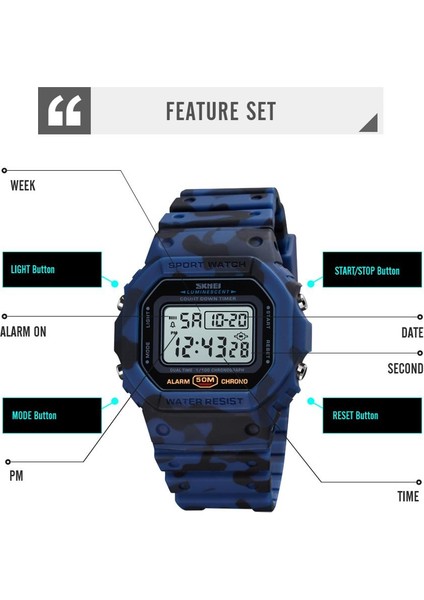 Gri Kamuflaj Skmeı Kare 1628 Erkek Dijital Saat Elektronik Su Geçirmez Aydınlık Ekran 12/24 Saat Tarih Hafta Spor Saat Montre Homme (Yurt Dışından) indirimleri