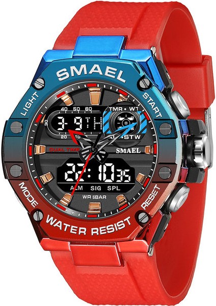 Kırmızı Mavi Smael Ikili Zaman Kırmızı Dijital Izle Erkekler Askeri Spor Chronograph Kuvars Elektronik Kol Saati Tarih Haftası Su Geçirmez 8066 (Yurt Dışından)