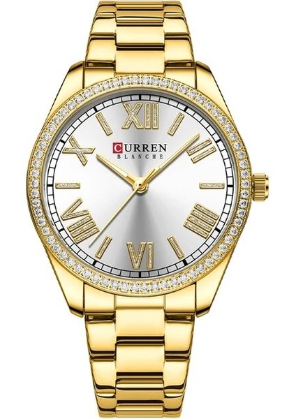 Altın Beyaz Curren Lüks Kuvars Kadın Bileklik Saat Gümüş Büyüleyici Yapay Elmas Kadran Paslanmaz Çelik Bant Aydınlık Eller (Yurt Dışından)