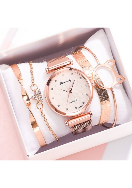 H2-Bu 5 Adet Bilezik Saatler Set Moda Kadınlar Gül Altın Örgü Kemer Kol Saatleri Kuvars Izle Kadınlar Için Iş Saat Relogio Feminino (Yurt Dışından)