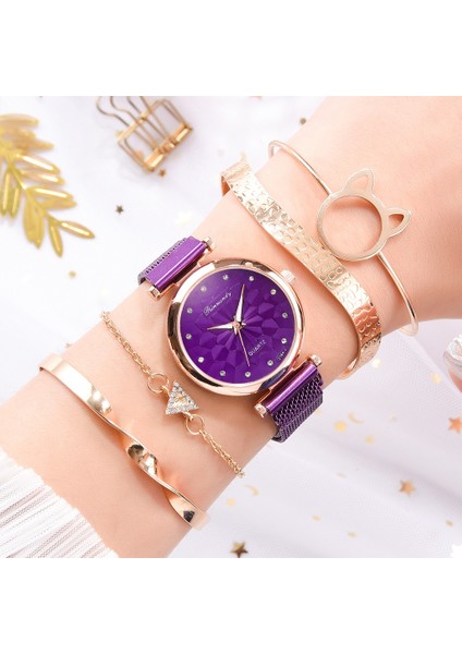 H2-Bu 5 Adet Bilezik Saatler Set Moda Kadınlar Gül Altın Örgü Kemer Kol Saatleri Kuvars Izle Kadınlar Için Iş Saat Relogio Feminino (Yurt Dışından)